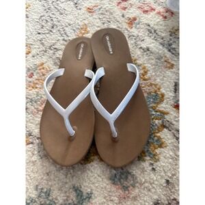 Okabashi Kids Flip Flop Sandals Brown White Thong Sandals Size‎ 6 Made in USA
